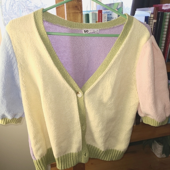 Color blocked short sleeve cardigan - Picture 1 of 4